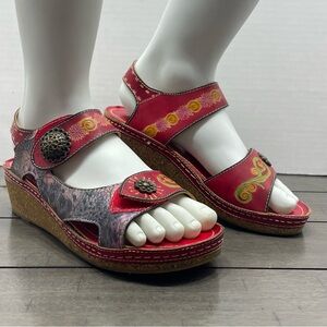 L'Artiste Spring Step Lanaffi Cork Wedge Sandals Leather Size 39 US 8.5. Used.